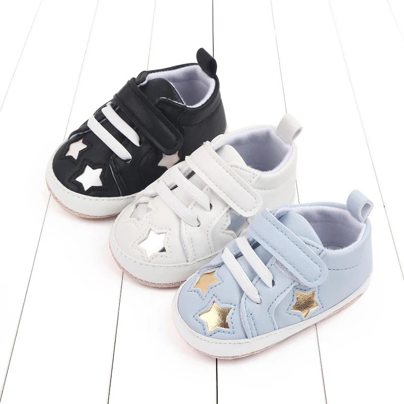 

2025 Spring And Autumn Baby Shoes Softt PU Anti-slip Casual Prewalking Shoes for 0-18M First Step Boy and Girls Shiny Stars