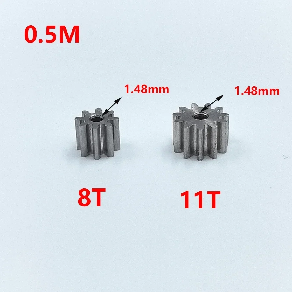 1pc 0.5 Modulus 8T/11T Teeth 1.48mm Aperture High-Wear Resistance Steel Metal Gear Motor Transimission Gear for 1.5mm Shaft Hole