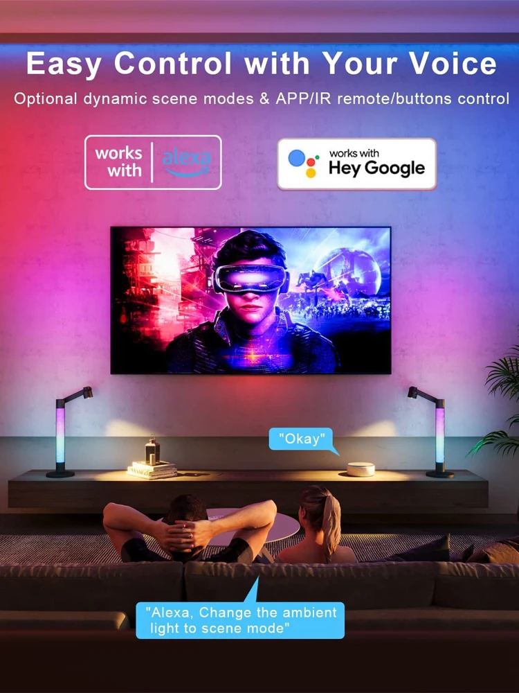 LED Smart WiFi Desk Lamp RGB Desktop Ambient Night Light APP Dimmable Voice Control Desktop Lamp for Reading Bedroom Game Room