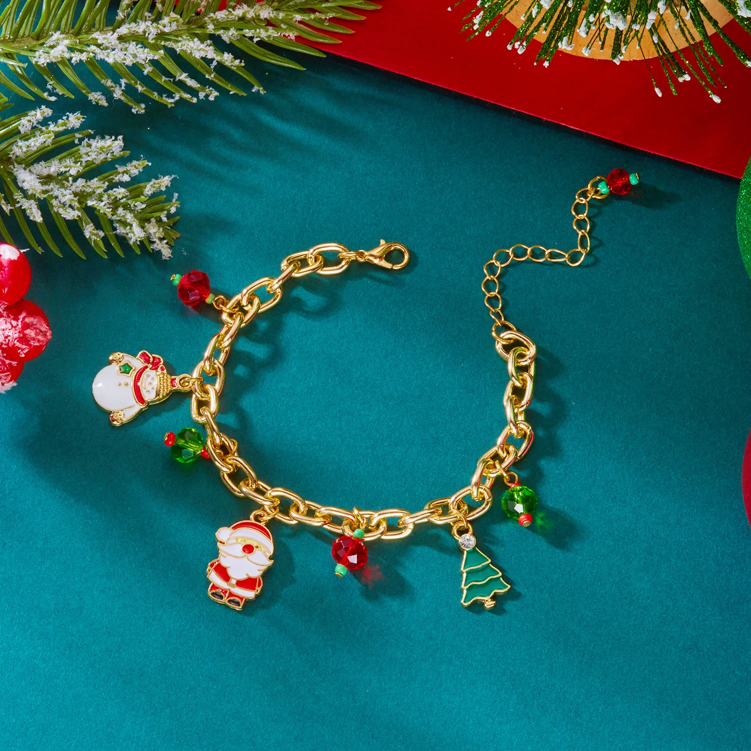 Christmas Santa Claus Candy Bell Ribbon Bracelet for Women Trendy Elk Snowman Wreath Chain Bracelet Festival Jewelry Gift