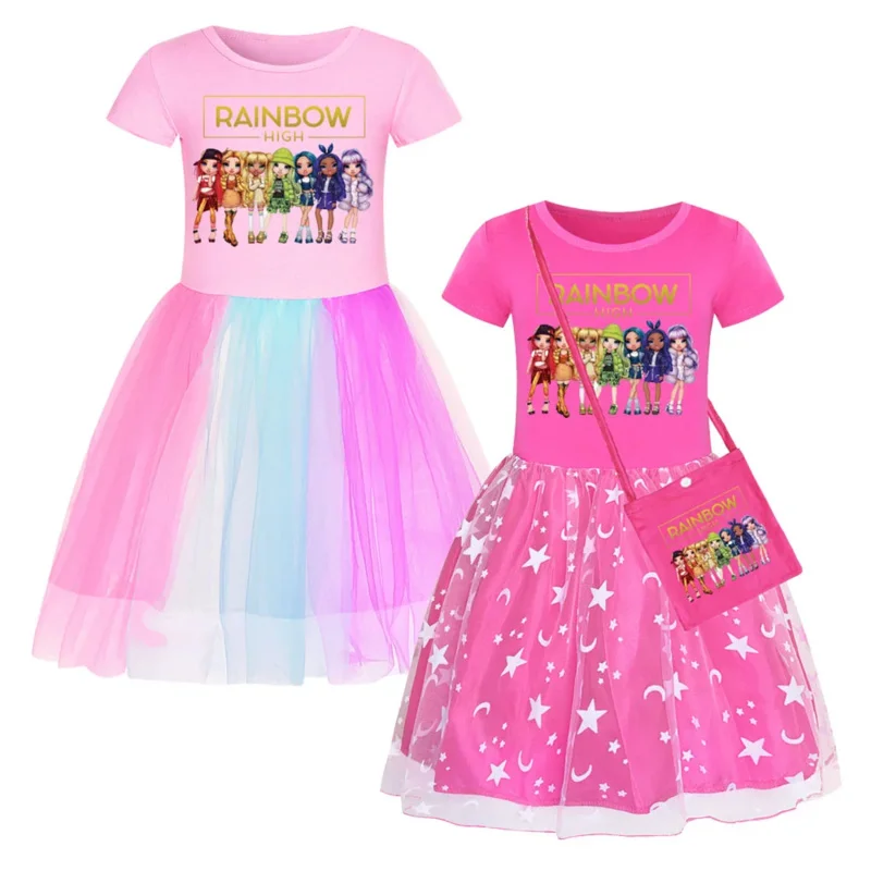 Cartoon rainbow high baby girl dresses kids Rainbow High doll clothes cosplay costume children's birthday party cosplay dress