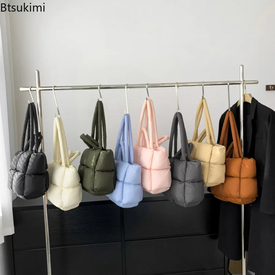 Fashion Soft Puffer Tote Bag Designer Quilted Women Shoulder Bags Nylon Padded Lady Handbags Down Cotton Warm Winter Shopper Bag view 3