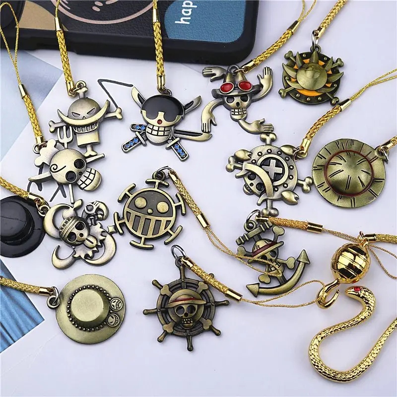 OP Anime Phone Charms For Jewelry One Luffy Skull Piece Pendant Necklace Strap Hanging For Mobie Phone Cord Lanyard Keying Rope