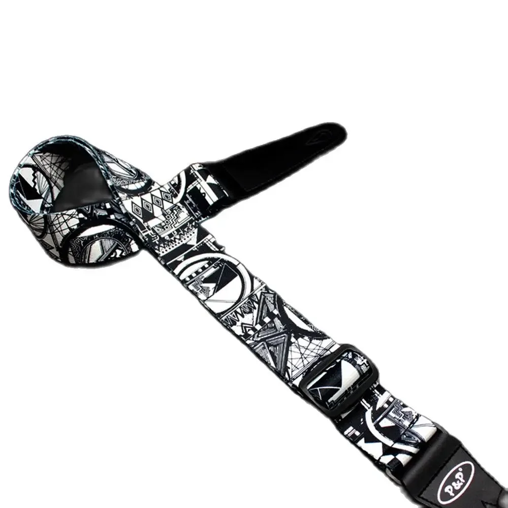 2024 Adjustable Quality Cotton Popular Black White Map Thermal Printing Guitar Strap for Electric Acoustic Folk Wood Bass Belt