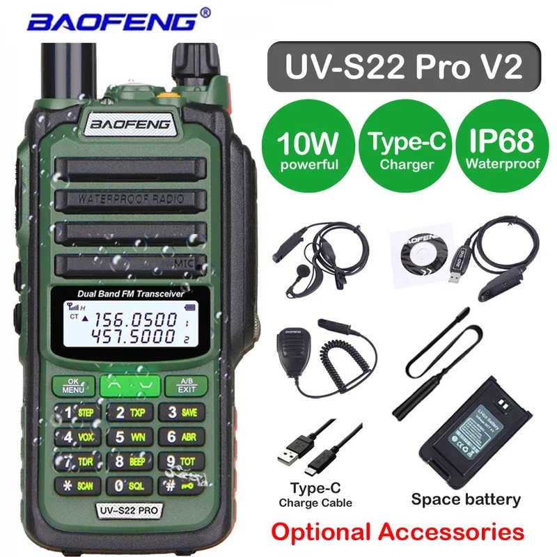 

Baofeng UV S22 PRO V2 IP68 Walkie Talkie Waterproof Dual Band 136-174/400-520MHz Ham Radio Upgraded Or UV9R UV5R Pro 50KM Range