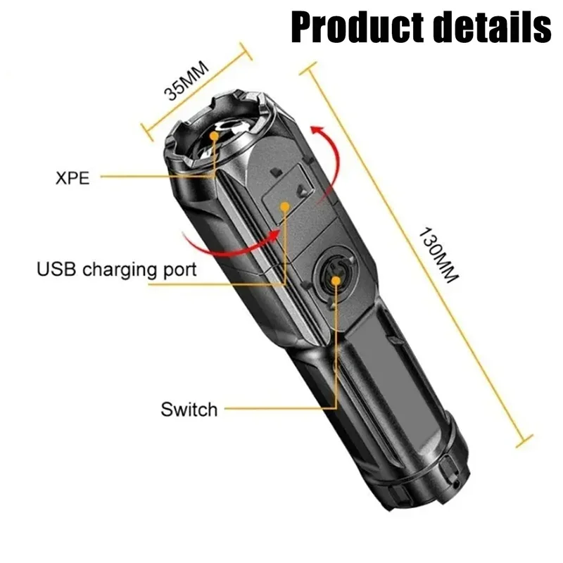 Krachtige LED-zaklamp 1000 lumen tactische zoomzaklampen USB oplaadbare waterdichte buitenvissen jacht LED-zaklamp