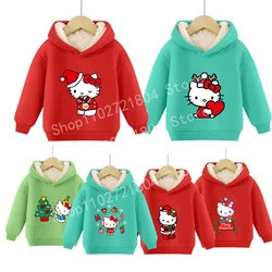 Christmas Child Hoodie Hello Kitty Cartoon Anime Cat Plush Winter Warm Sweatshirt Boys and Girls Xmas Decorative Top clothing