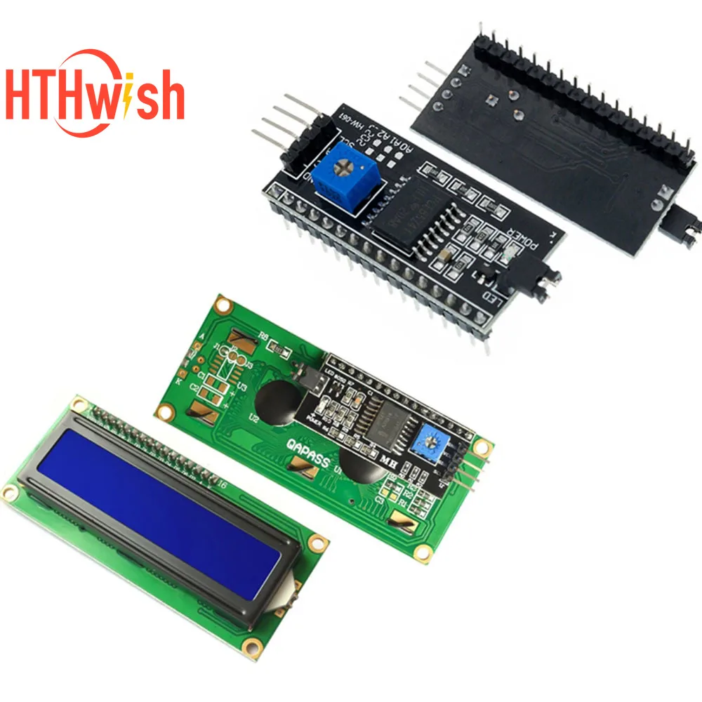 1PC 1602 LCD 디스플레이 모듈 Arduino 용 IIC/I2C 인터페이스 어댑터 보드가있는 DC 5V 액정 디스플레이 모듈 블루 스크린