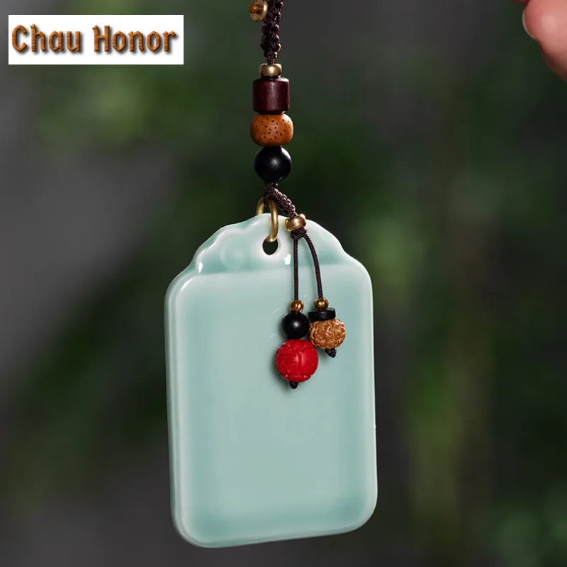 

Handmade Celadon Safeness Lucky Pendant Ceramic Jewelry Wordless Brand Pendant Retro =Decoration Accessories Workmanship Gifts
