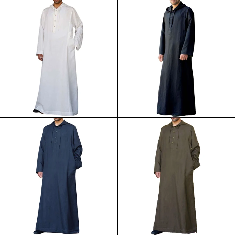 Vestaglie musulmane da uomo Arabia Saudita Juba Camicia a vestaglia allentata casual islamica Tinta unita Design semplice Estate Comoda veste con cappuccio