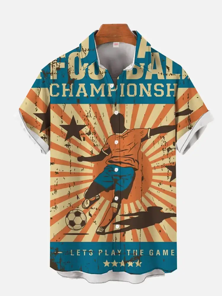 

2026 Colorful Soccer Balls Pattern 3D Printing Short Sleeve Europe Shirts For Men Fashion Hawaiian Shirt Beac Sports Shirt