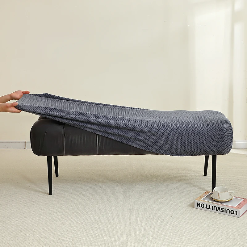 ورقة الجاكار غطاء مقعد طويل تمتد لينة البيانو البراز يغطي مستطيل لون نقي غطاء كرسي شامل لغرفة المعيشة #5