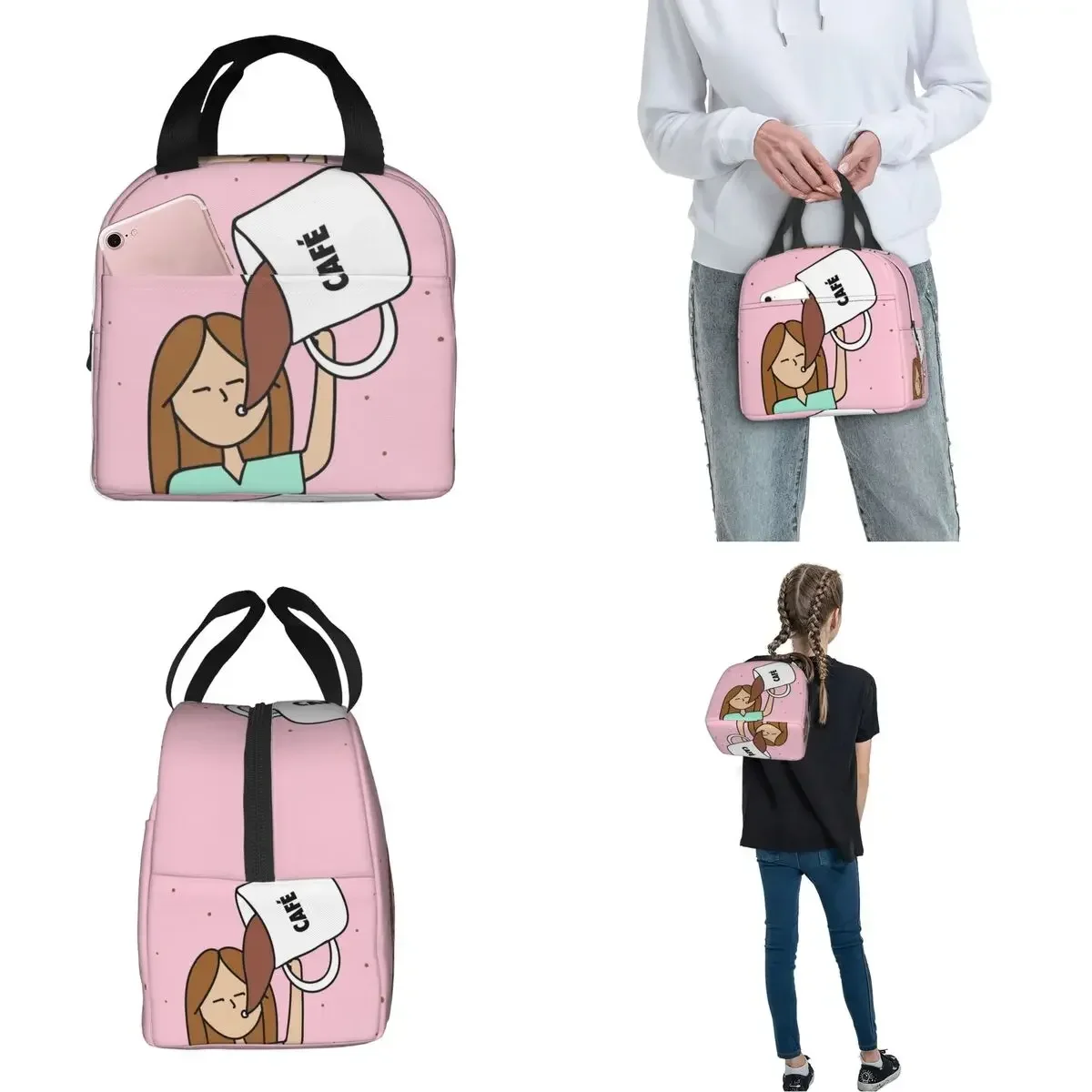 Lancheira Isolada Dos Desenhos Animados, Bolsas de comida escolar, Recipiente médico e enfermeira, Tote Cooler Box