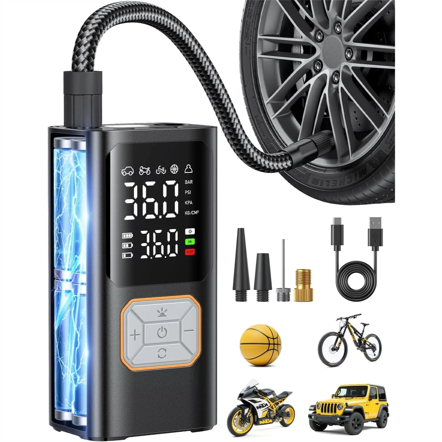 Cordless Tire Inflator Portable Air Compressor 150PSI for Car Tires with Digital Gauge Auto Shut-Off