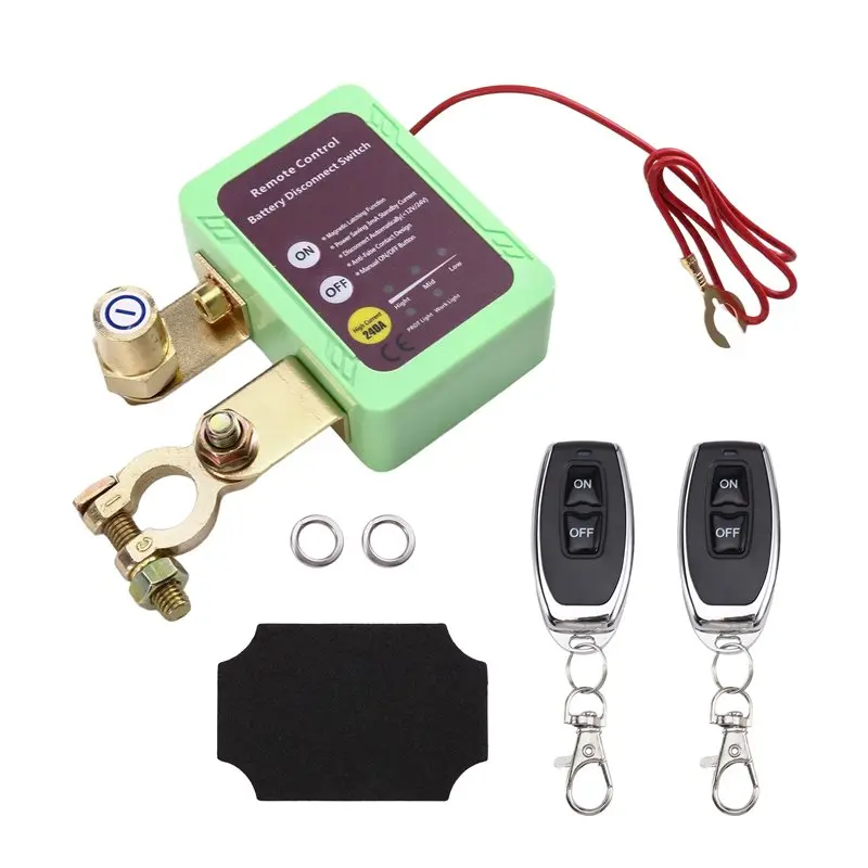 

For Car Battery Power-Off Switch 12V/24V 240A Automatic Remote Control Battery Disconnect Switch- Green Power-Off Device