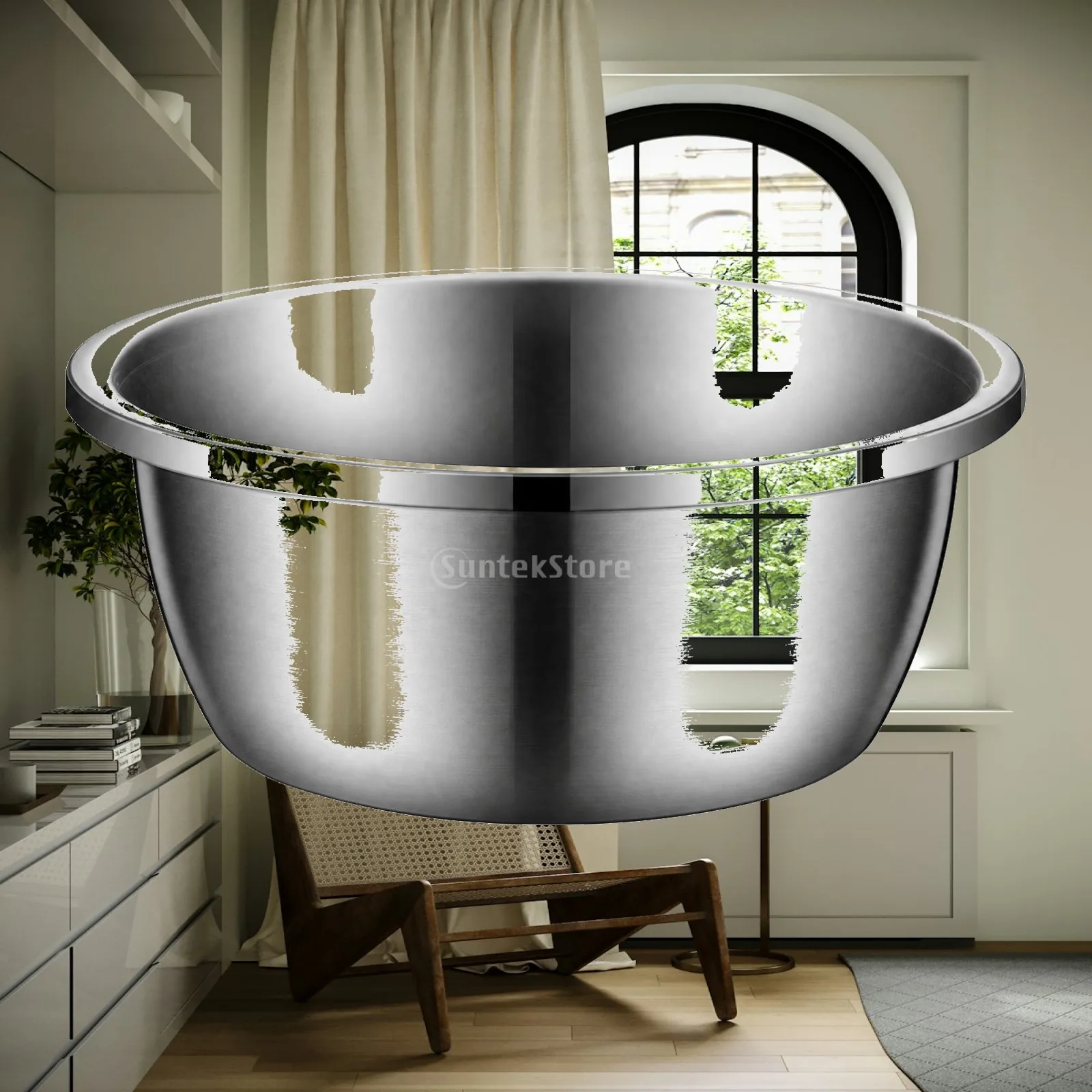 Stainless Steel Kitchen Mixing Basin 304 Food Prep Vessel for Everyday Use Tapered Sides Easy Clean Polished Metal