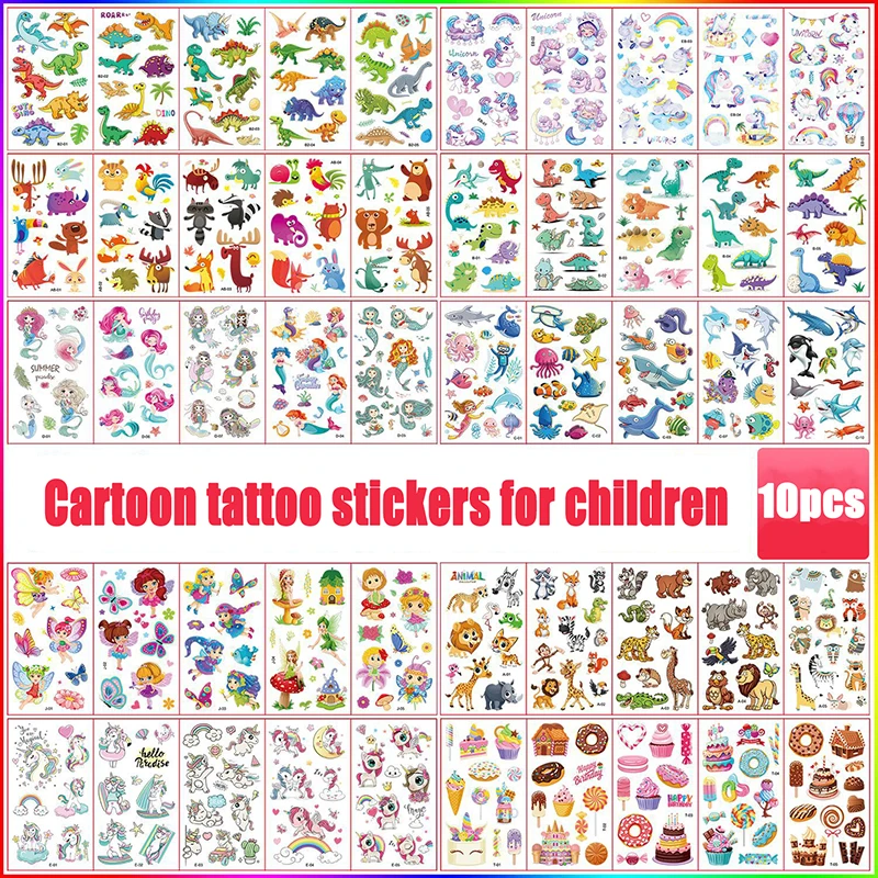 10 Sheets/Set Children Cute Cartoon Unicorn Temporary Tattoo Stickers Baby Shower Kids Body Makeup Sticker Tattoos Football