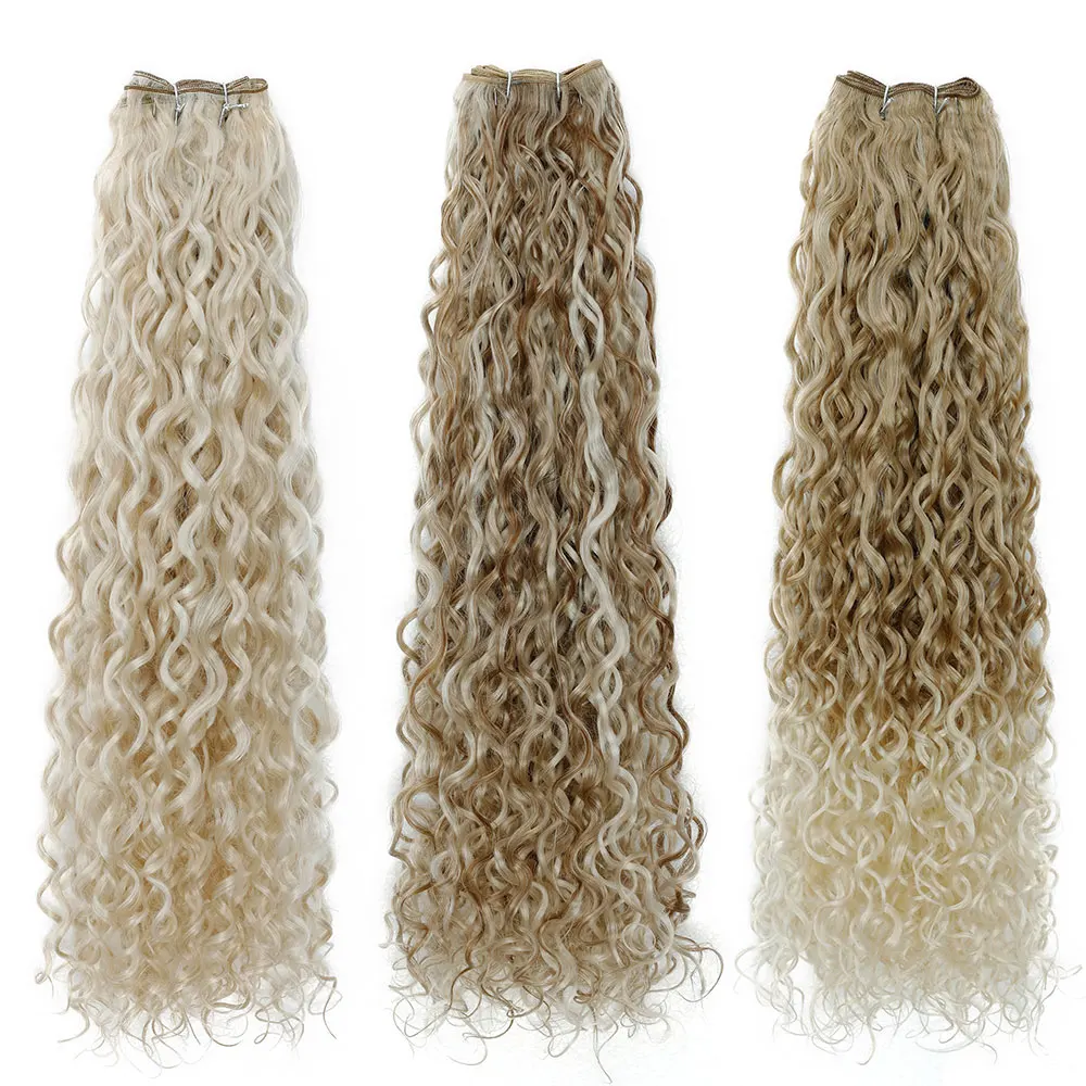 Synthetische Haarbündel, 61 cm, Wasser, Wasser, Klavier, Blond, Hochtemperaturfaser, lockiges Haarteil, Haareinschlagfaden ohne Clip, 120 g/Stück