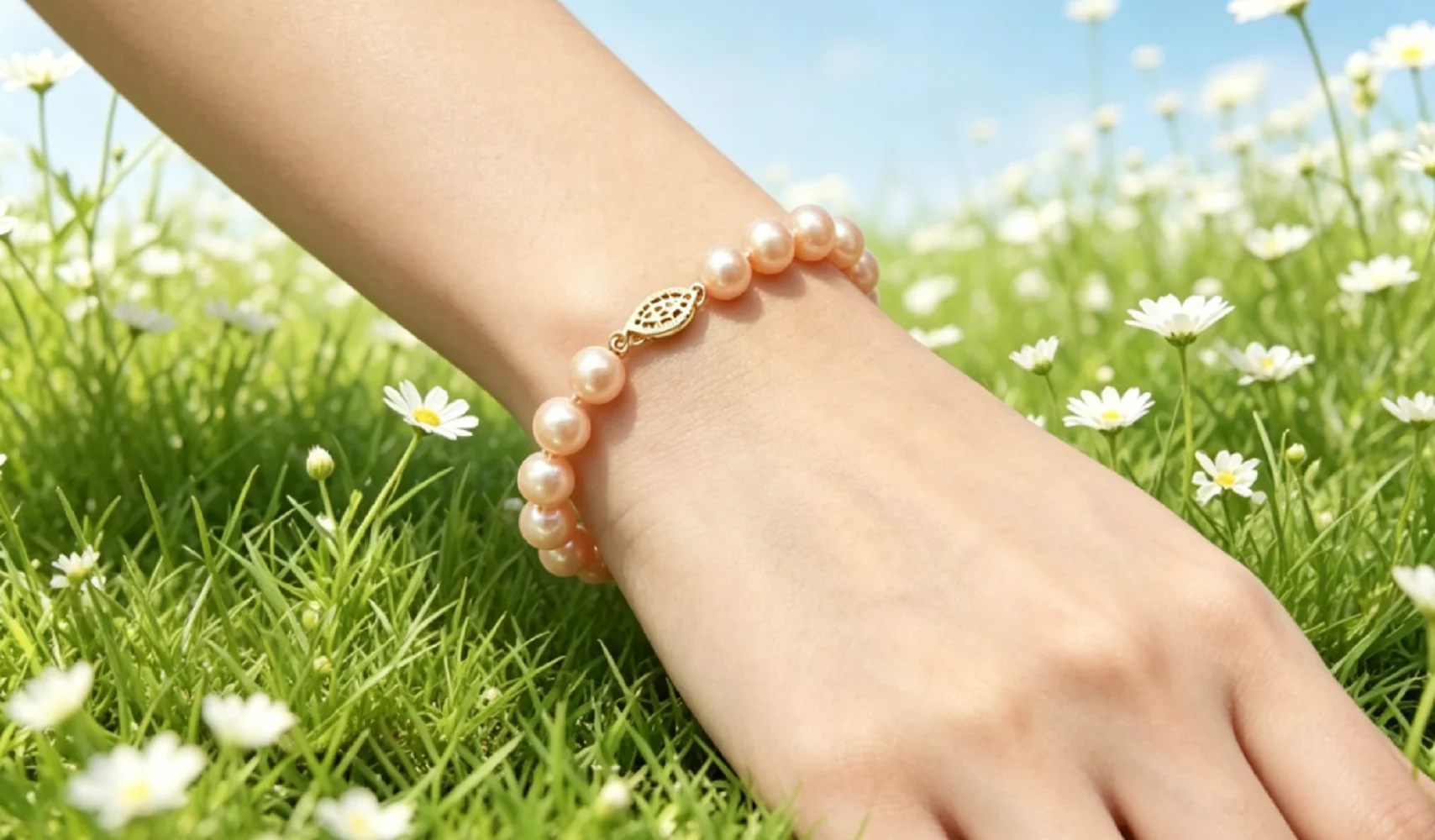 

Gorgeous/Pearl AAAA 8-9mm Natural South Sea Pink Pearl Bracelet 7.5-8in/14k Gold