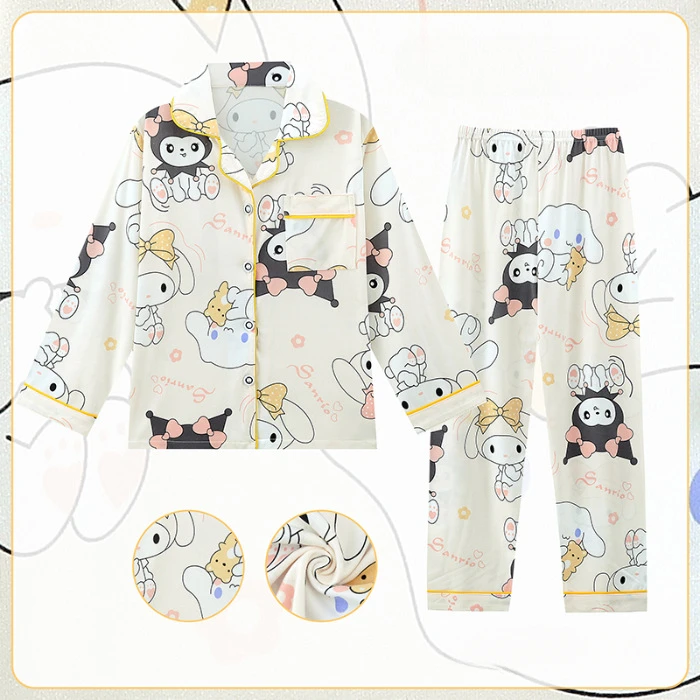 Conjuntos de pijama japonês dos desenhos animados para crianças, cardigã macio, roupas noturnas respiráveis soltas para crianças, estampa confortável e adorável