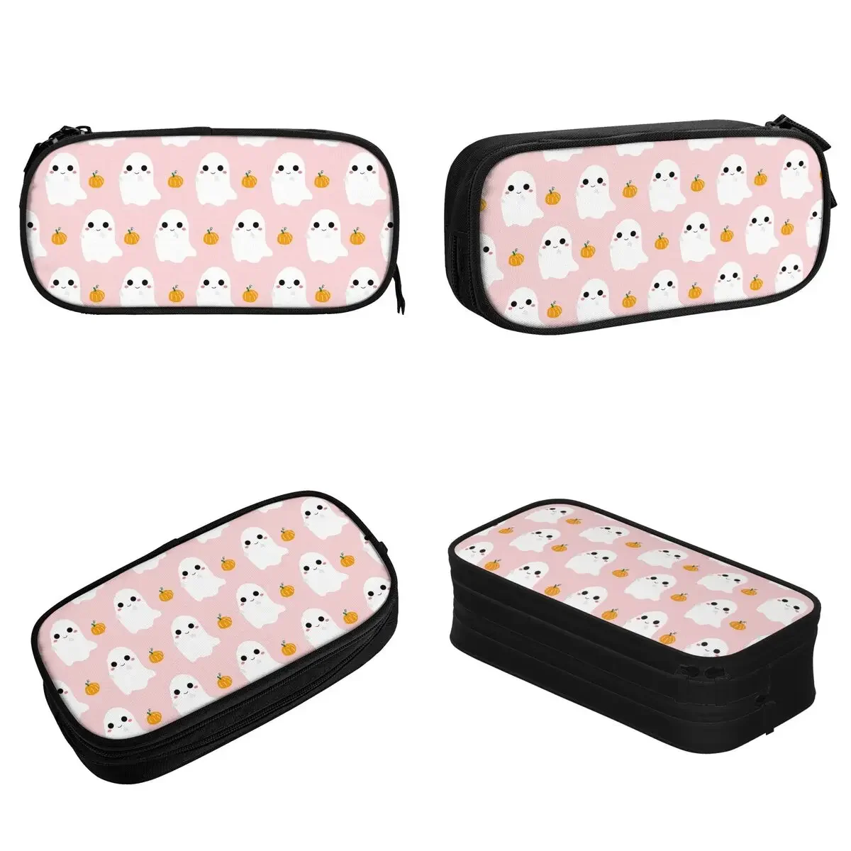 Cute Pink Halloween Ghost With Pumpkin Pencil Cases Cartoon Pencilcases Pen Box Girl Boy Big Bag Students School Gift Stationery