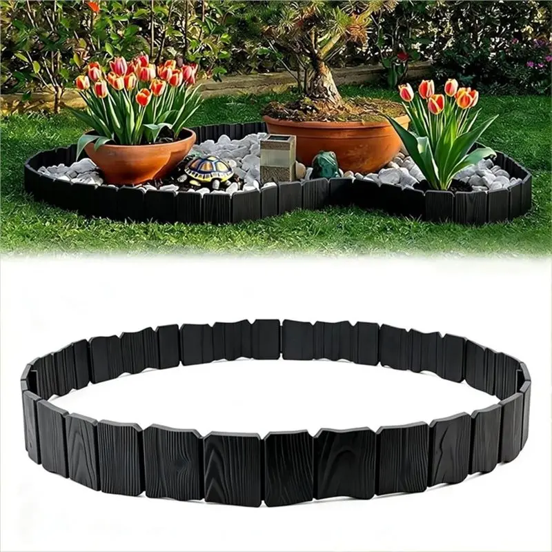 ABKY-Plastic Decorative Landscape Edging, 11.42 Inch X 8Pcs Garden Border, Interlocking Lawn Edgefence Fence For Flower