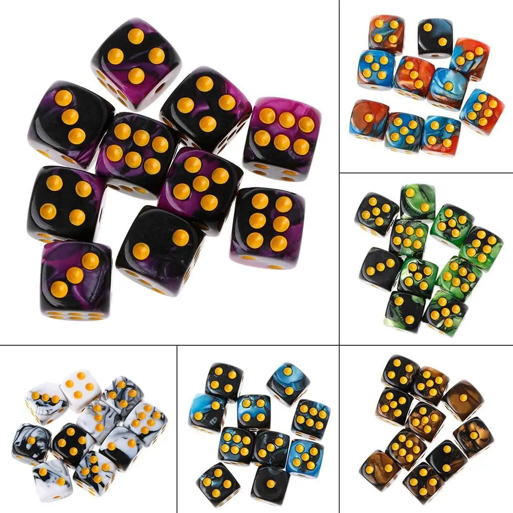 10pcs/set Round Corner Pearl Gem Dice 6 Sided 16mm Dice Playing Table Board Bar Games Party Funny Tools Entertainment Supplies