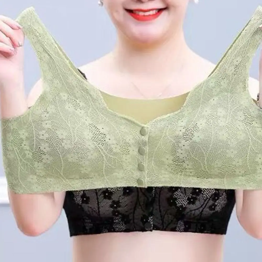 Senza anello in acciaio Intimo sexy in pizzo Reggiseno sottile e confortevole con canotta Plus Size Reggiseni in cotone con bottoni chiusi frontali senza fili per anziani