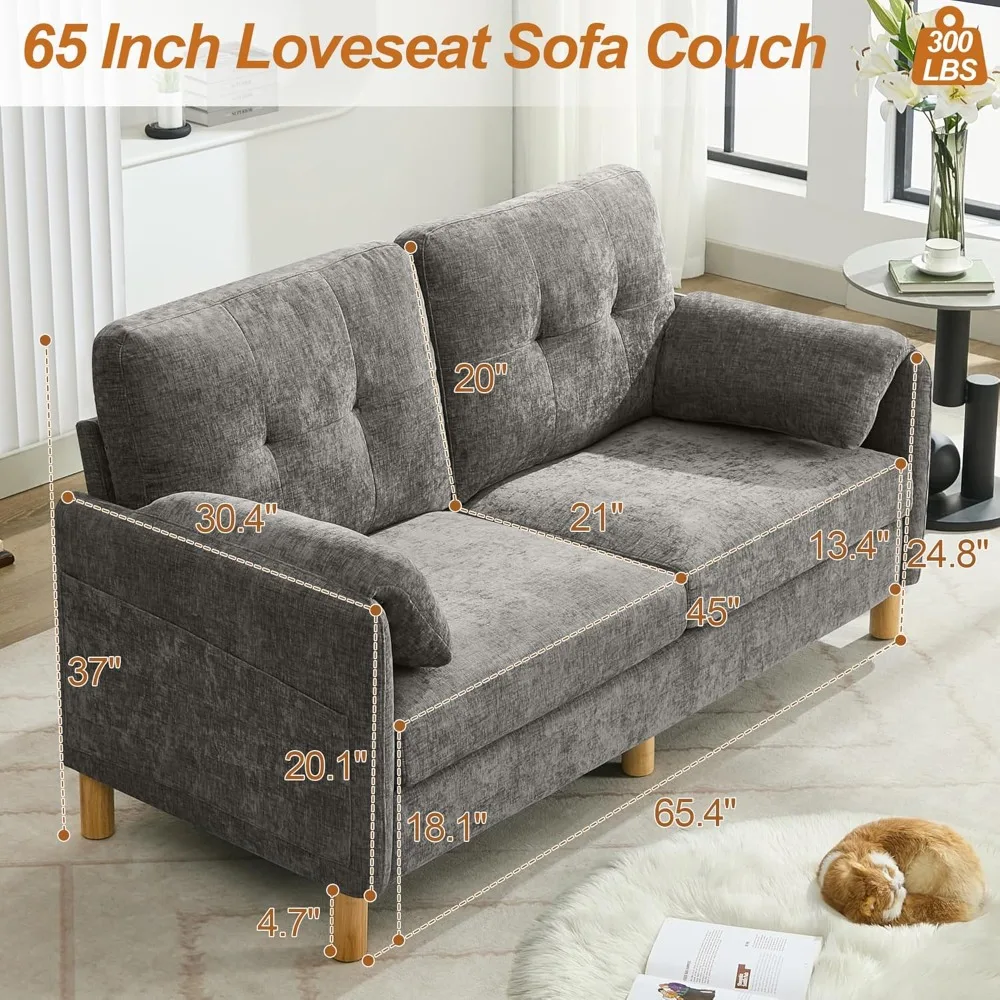 أريكة شانيل معاصرة لشخصين مع وسائد مسند للذراعين، ومقصورات تخزين، وتجميع بسيط، وتنجيد متين #2