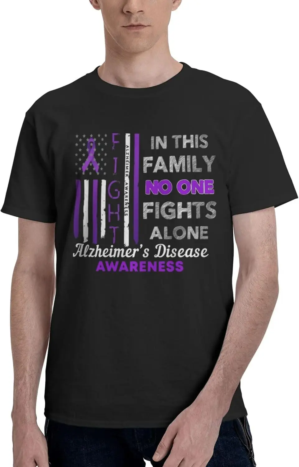 Alzheimers Awareness Purple Ribbon T-Shirt Vintage Short-Sleeve