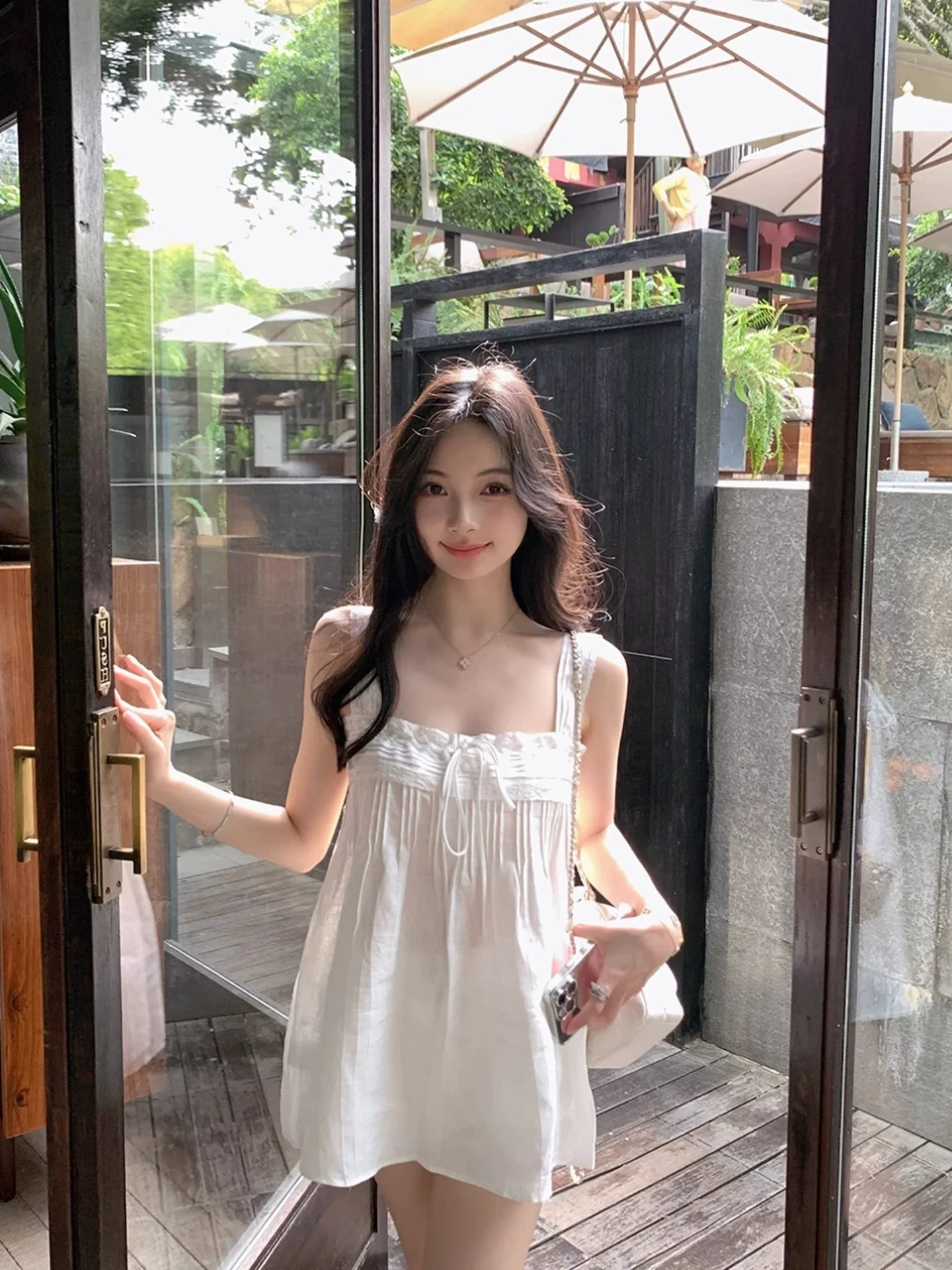 Pure Desire White First Love Feeling Tie Design Lace Top Slimming Summer New Style Women's Sleeveless Vest with Bowknot