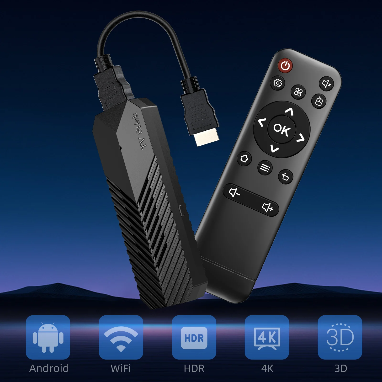 T3MINI Android TV Stick Ultra HD 4K Media Player H313 Quad Core ARM Chip 2.4G WiFi 1GB RAM 8GB ROM Mini Home Streaming Device