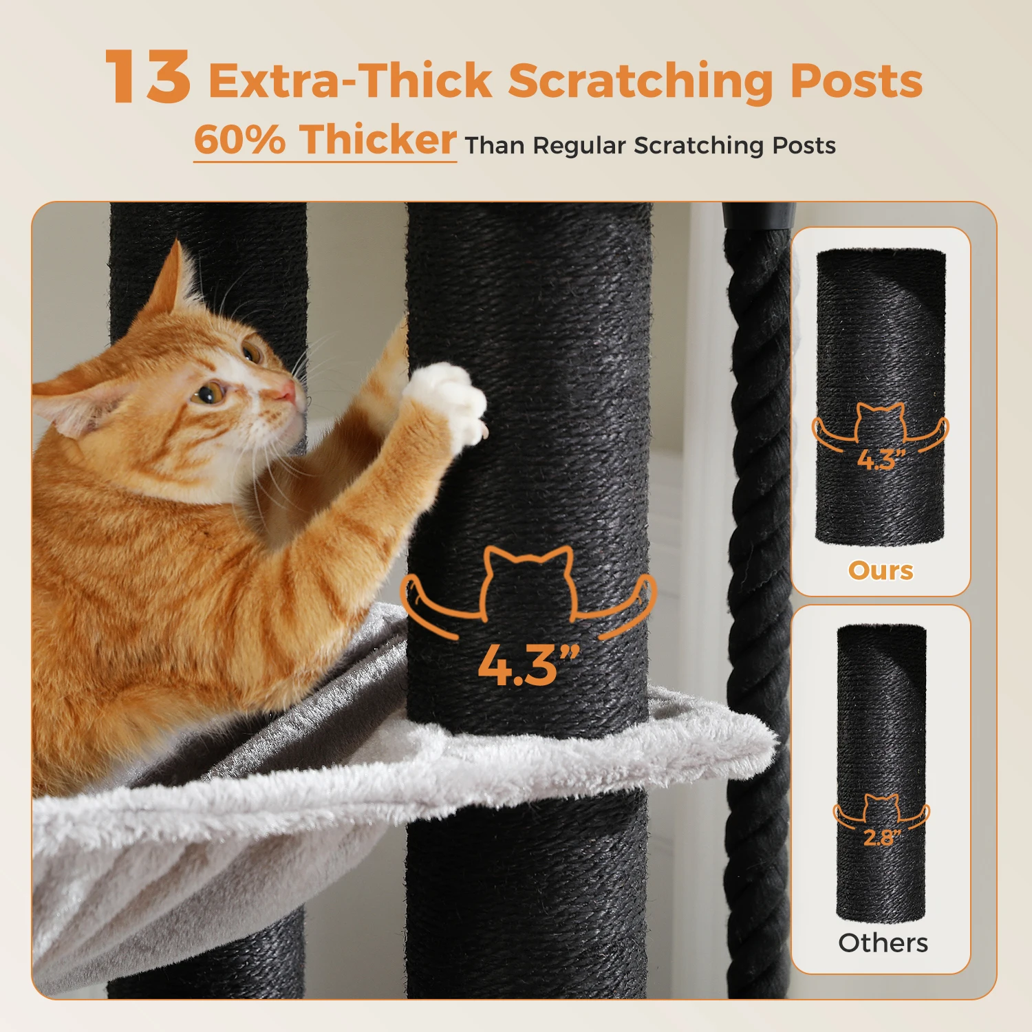 66.5inch /170cm Cat Tower for Indoor Cats, Multi-Level Cat Condo Scratching Posts, Perches, Hammock, Cave
