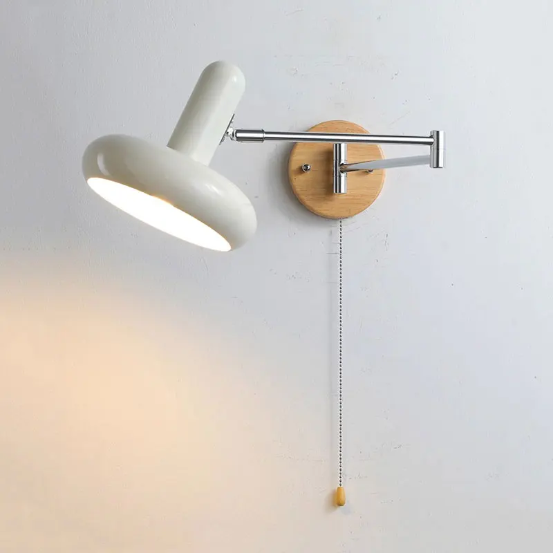 Bauhaus Cream Wind Rocker Arm Wall Lamp With Switch Bedside Wall Lamp Vintage Bedroom Study Telescopic Folding Reading Lamp