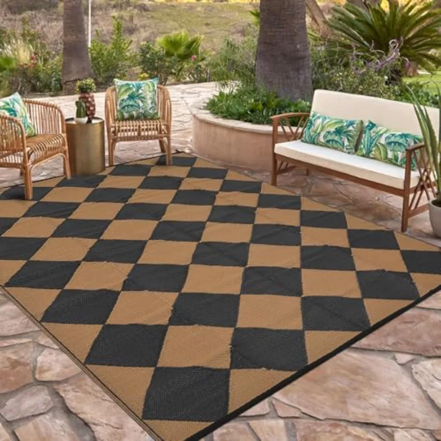 

Outdoor Plastic Straw Rug 8x10, Reversible, Waterproof, Portable Floor Mat for Patio, Porch, Balcony, RV, Camping, Picnic, Beac