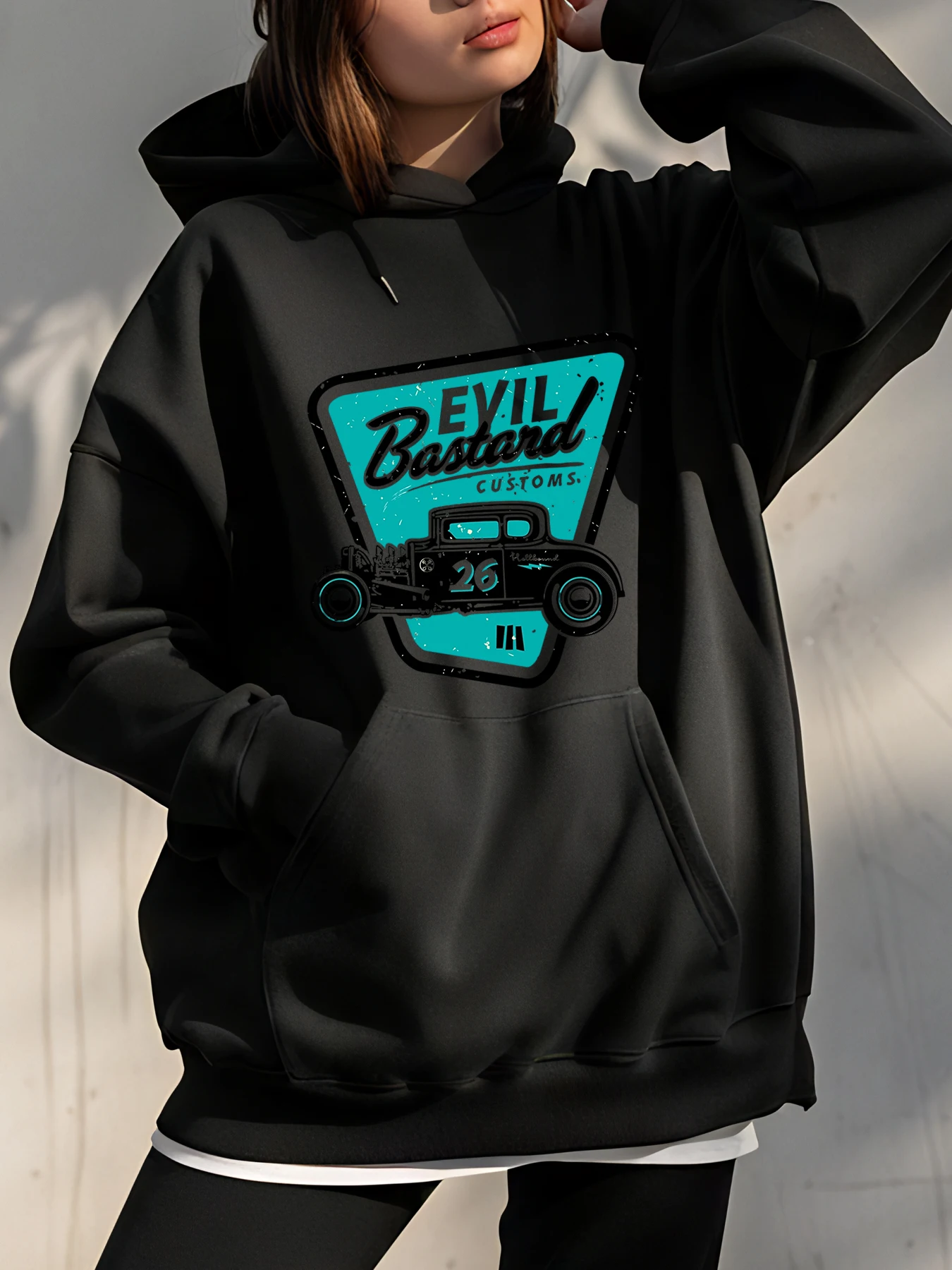 

Толстовка с капюшоном Evil Bastard Customs Car Print, черная толстовка, уличная модная мужская и женская повседневная одежда