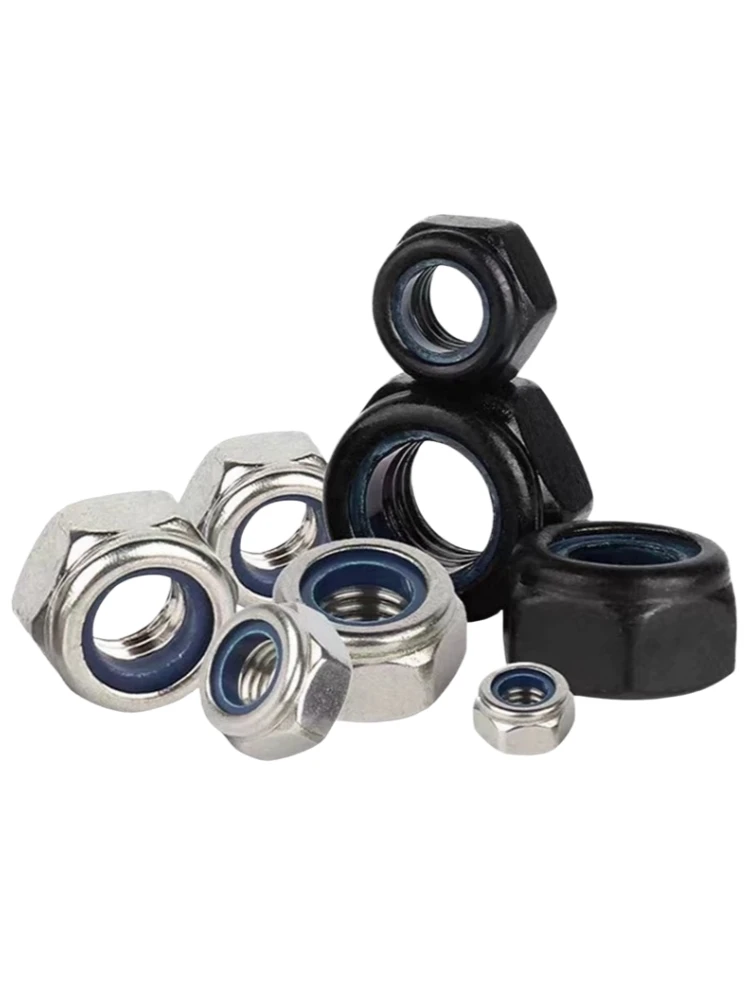 DIN985 Black 304 Stainless Steel Hex Nylon Lock Nut M3 M4 M5 M6 M8 M10 Vibration Proof Self-lock Nut for RC Car Bicycle Motorcyc
