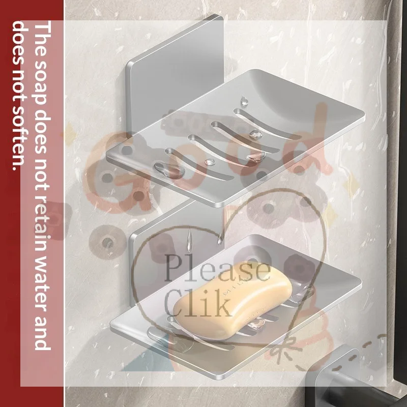 【HG】1pc Black Carbon Steel Soap Box Non Perforated Wall Mounted Bathroom Soap Box Bathroom Soap Holder Soap Storage Rack