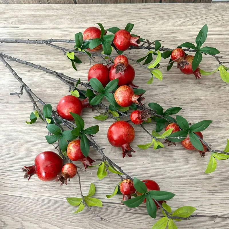 Pomegranate fruit branch artificial flowers 6-Fruit flores artificiales for home wedding decor outdoor garden decoration flores