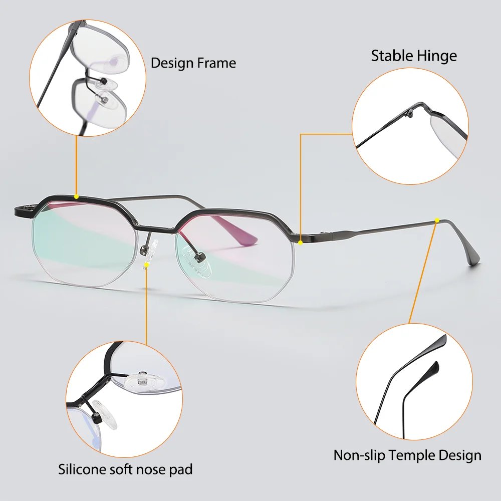 CATERSIDE Retro Polygon Sunglasses Men Metal Semi Rimless Sun Glasses Uv400 Women Outdoor Protection Driving Decorative Eyewear