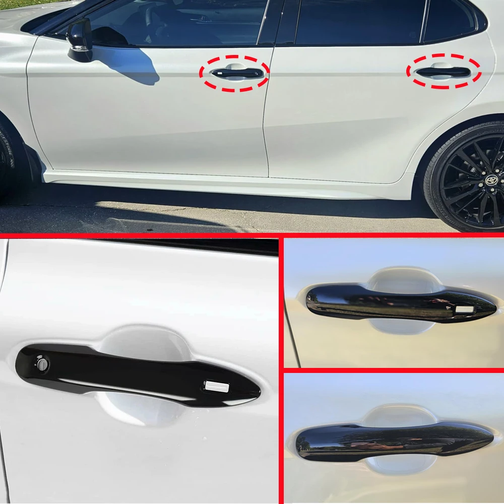 For Toyota Camry 2018-2024 Car Door Handle Protector Cover With 2 Smart Key Holes For Corolla 2019-2024 Glossy Black