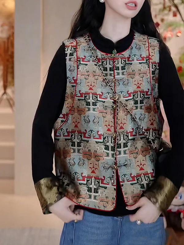 

New 2026 Chinese Sle Women's Vest Autumn Winter New Retro Song Jin Layered Stand Collar Top Daily Versatile Long Sve Warmth