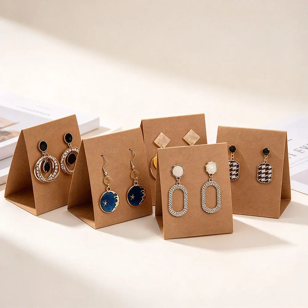 10pcs Kraft Paper Earring Display Cards Stand Up Jewelry Holder Cards for Earrings DIY Jewellery Packaging Retail Display Party