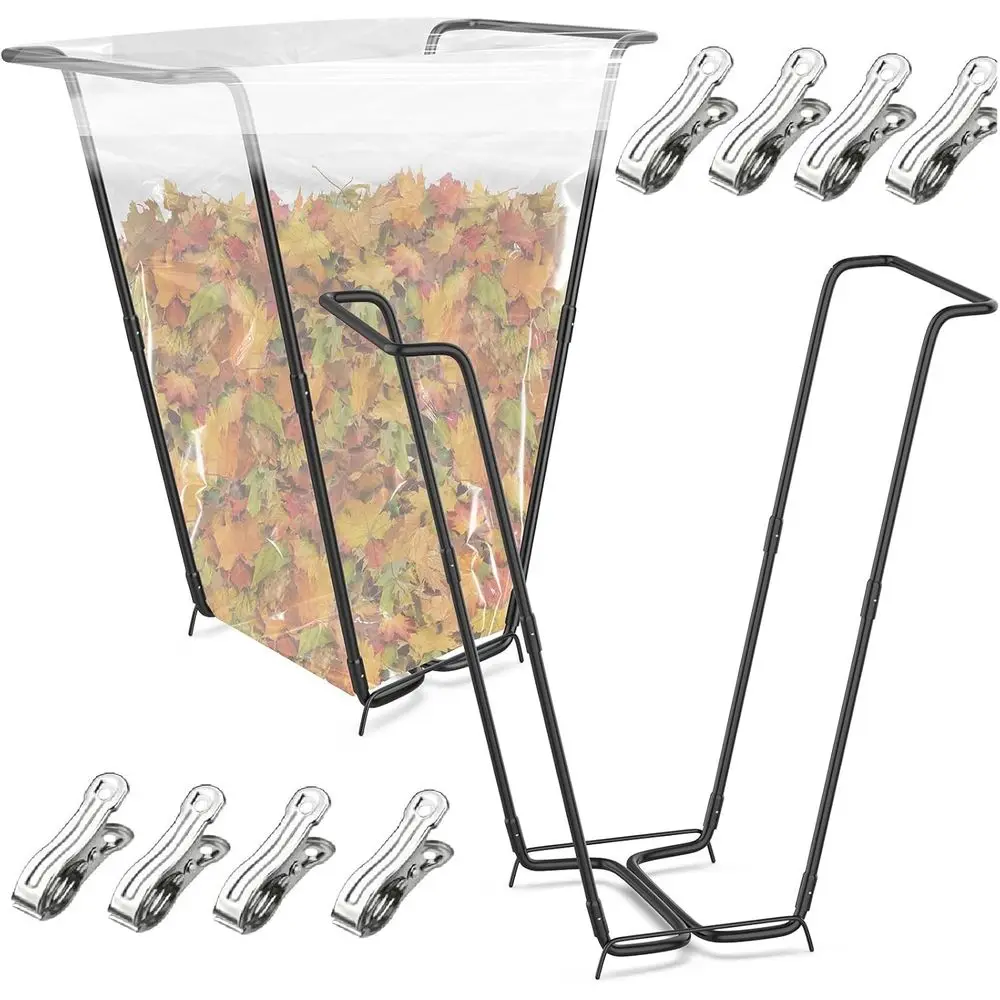

2-Pack Metal Outdoor Trash Bag Holders for 30-45 Gallon Bags, with 4 Clips, Ideal for Garden, Yard, Camping