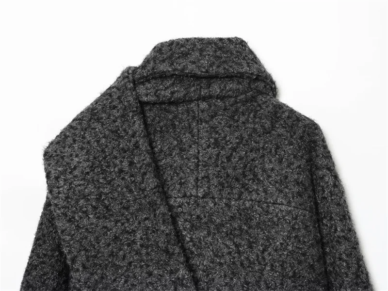 سترة نسائية 2025 خريف نمط جديد رمادي غامق كم طويل وشاح مزين معطف قصير بسيط الراقية الموضة #5