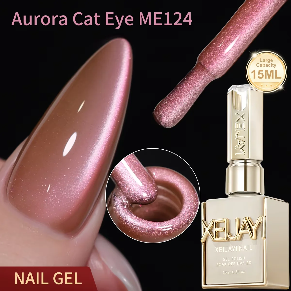 XEIJAYI 1 Stück 15ML Katzenauge Nagel-Gel-Lack Semi-Permanent Nail Art UV LED Hochpigmentierter Nagellack für Salon und DIY – Detail 5
