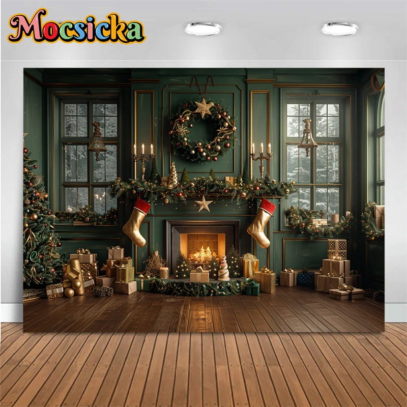 Christmas Room Decoration Photography Background Fireplace Sock Tree Baby Shower Backdrop For Children Shooting Photozone Studio