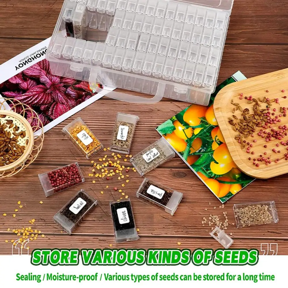 48/64 Grids Flower Seed Storage Box Press Buckle Intergrated Acrylic With Handle Tweezer Seed Organizer Case