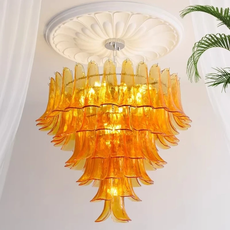 

Современный подвесной светильник из стекла с многоуровневыми разноцветными стеклянными лепестками, лампа для столовой, кухни, освещение для кухонного острова, декоративный светильник для дома