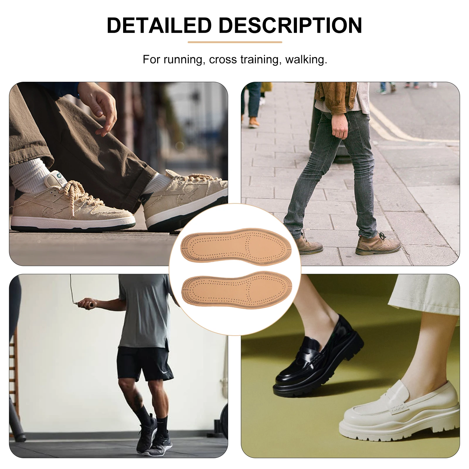 

1Pair Summer Thin Pigskin Latex Sports Insoles Breathable Arch Support For Running Walking Training Shoes Replacement Size L